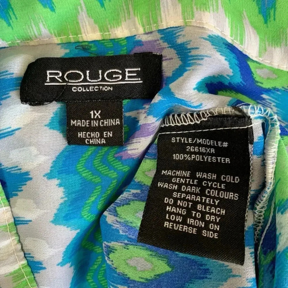 Rouge Collection 3/4 Sleeve Button Front Sheer Chiffon Tops Blouse Size 1X Ikat - Picture 16 of 16